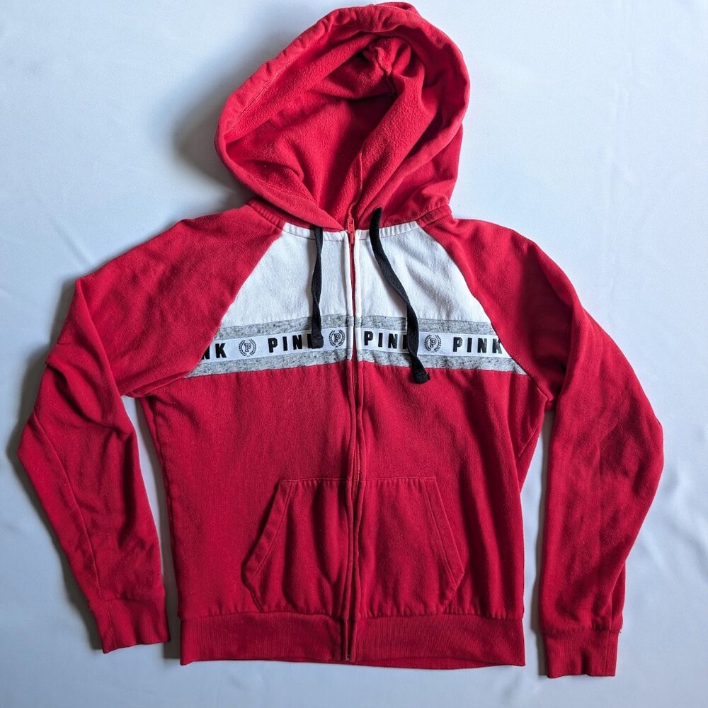 PINK Victoria's Secret hoodie Red Black White zip Small
